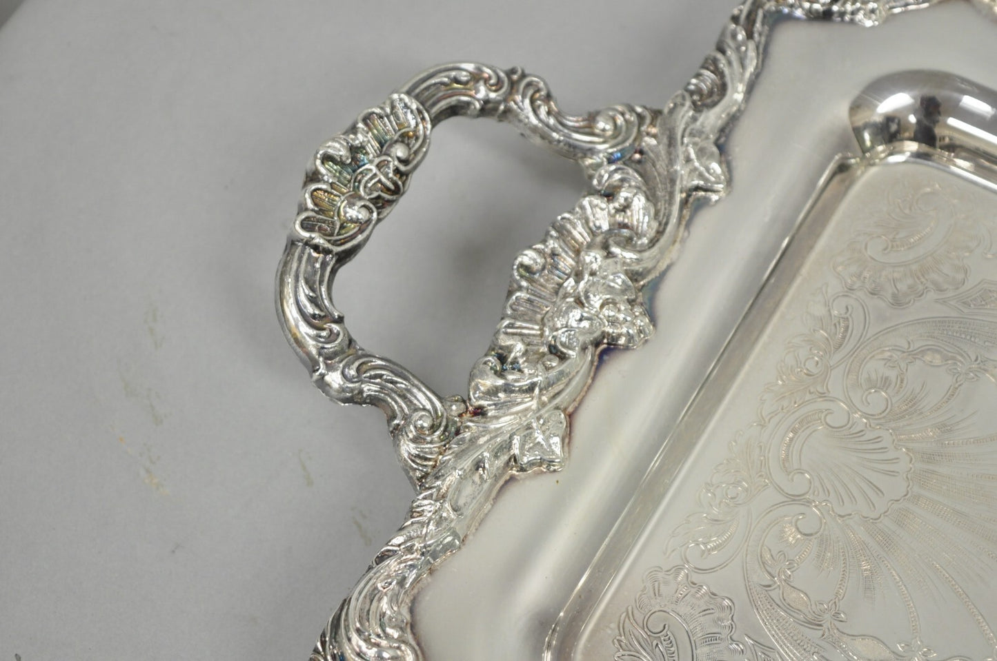Vintage Leonard Victorian Ornate Silver Plated Narrow Trinket Dish Bar Tray