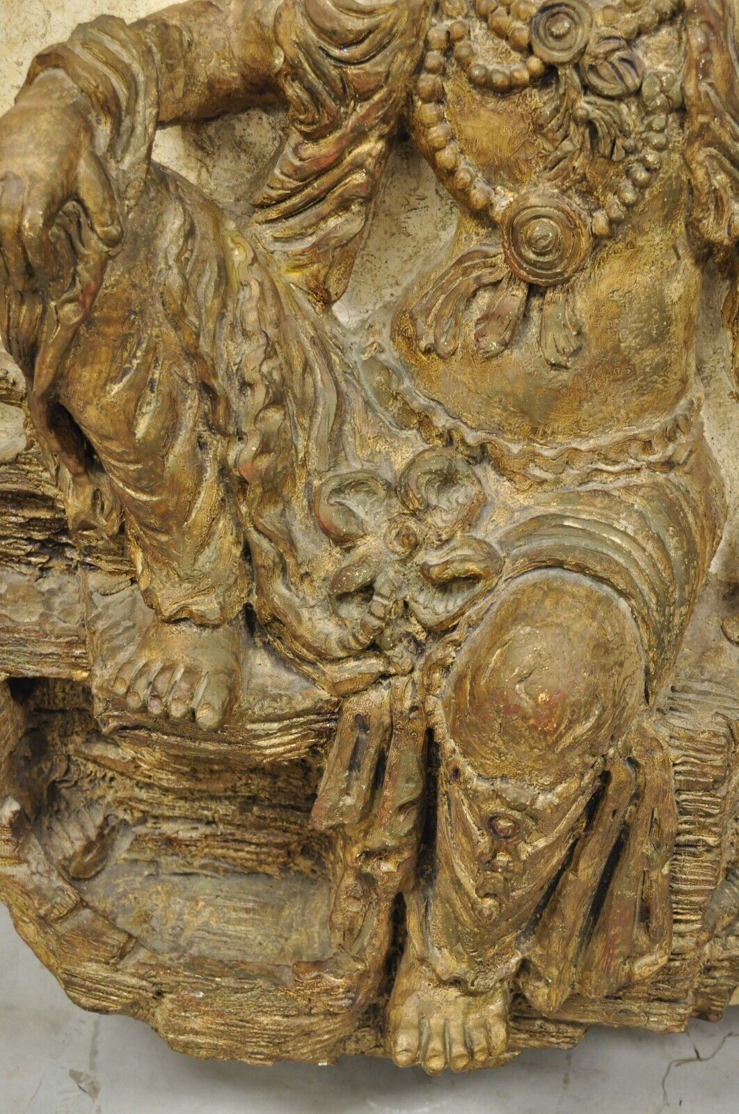 Large Vintage Fiberglass Kuan Shih Yin Buddha Relief Round Wall Art Sculpture