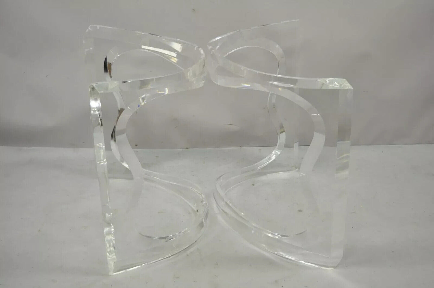 Mid Century Sculptural Lucite Double Pedestal Dining Desk Table Bases - a Pair