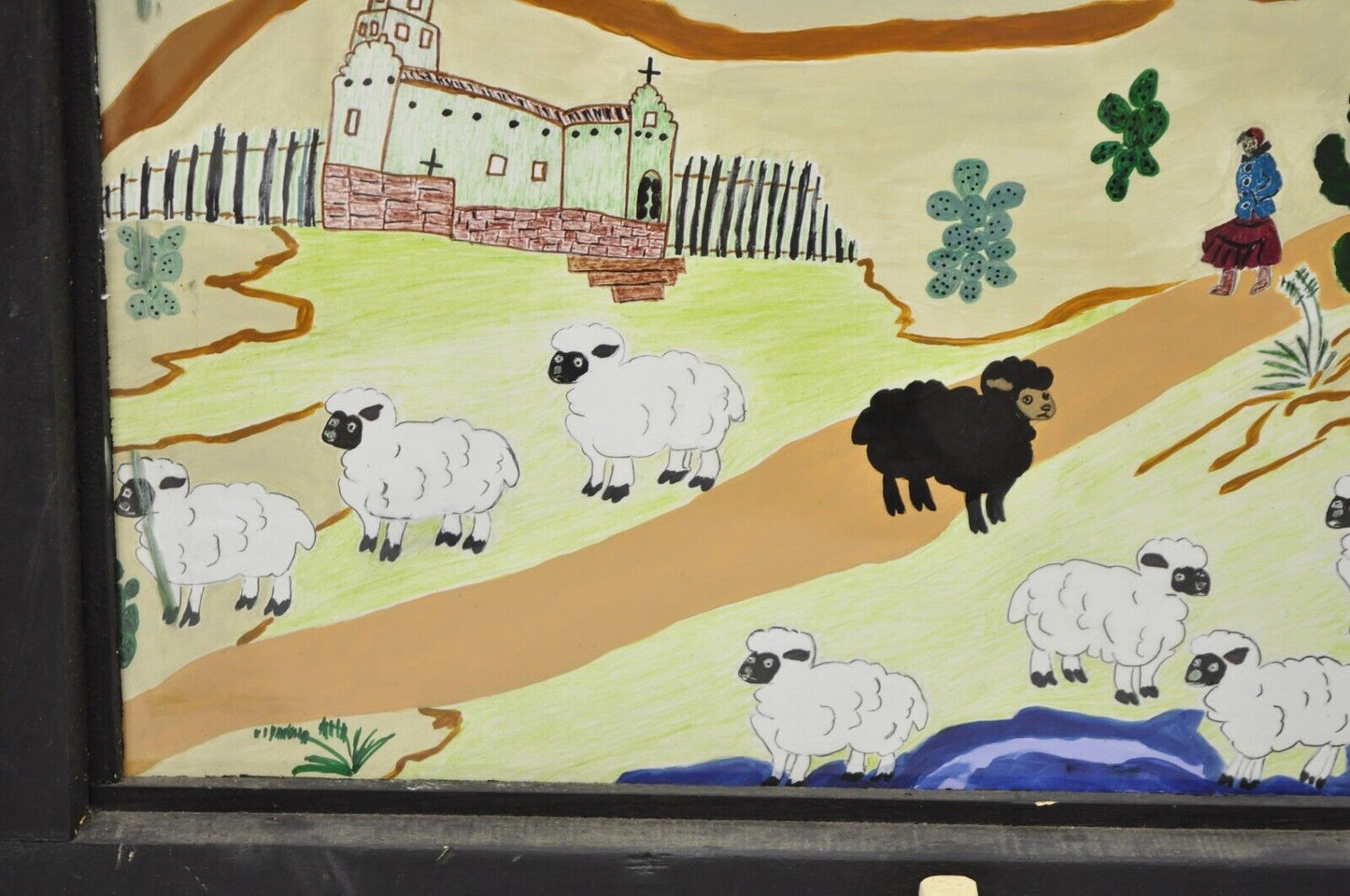 Bill & Geraldine Nelson “Old Southwest” Black Sheep Painting Carved Wood Frame
