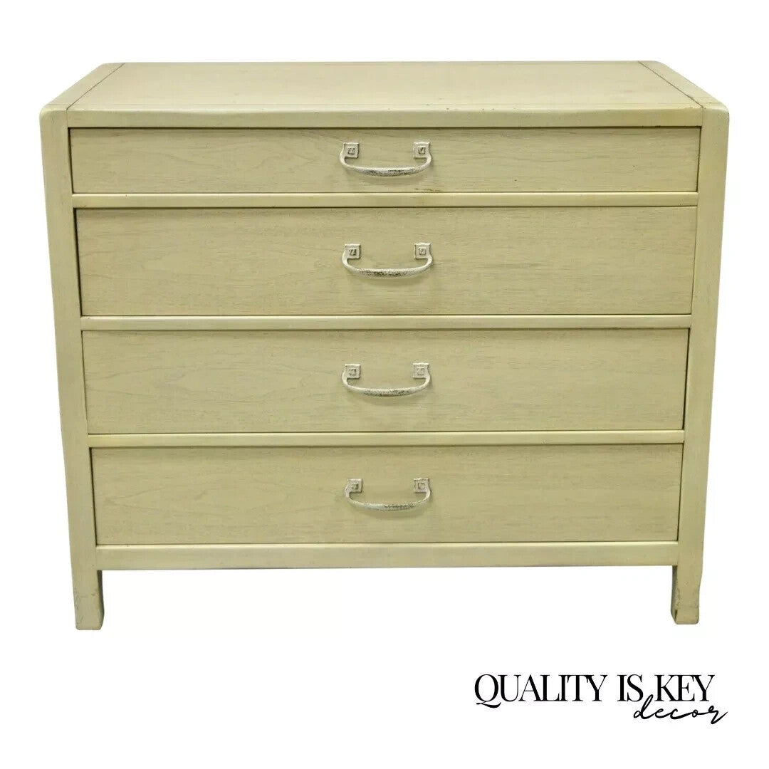 Vintage Sligh Mid Century Modern 4 Drawer Cerused Painted Bachelor Chest Dresser
