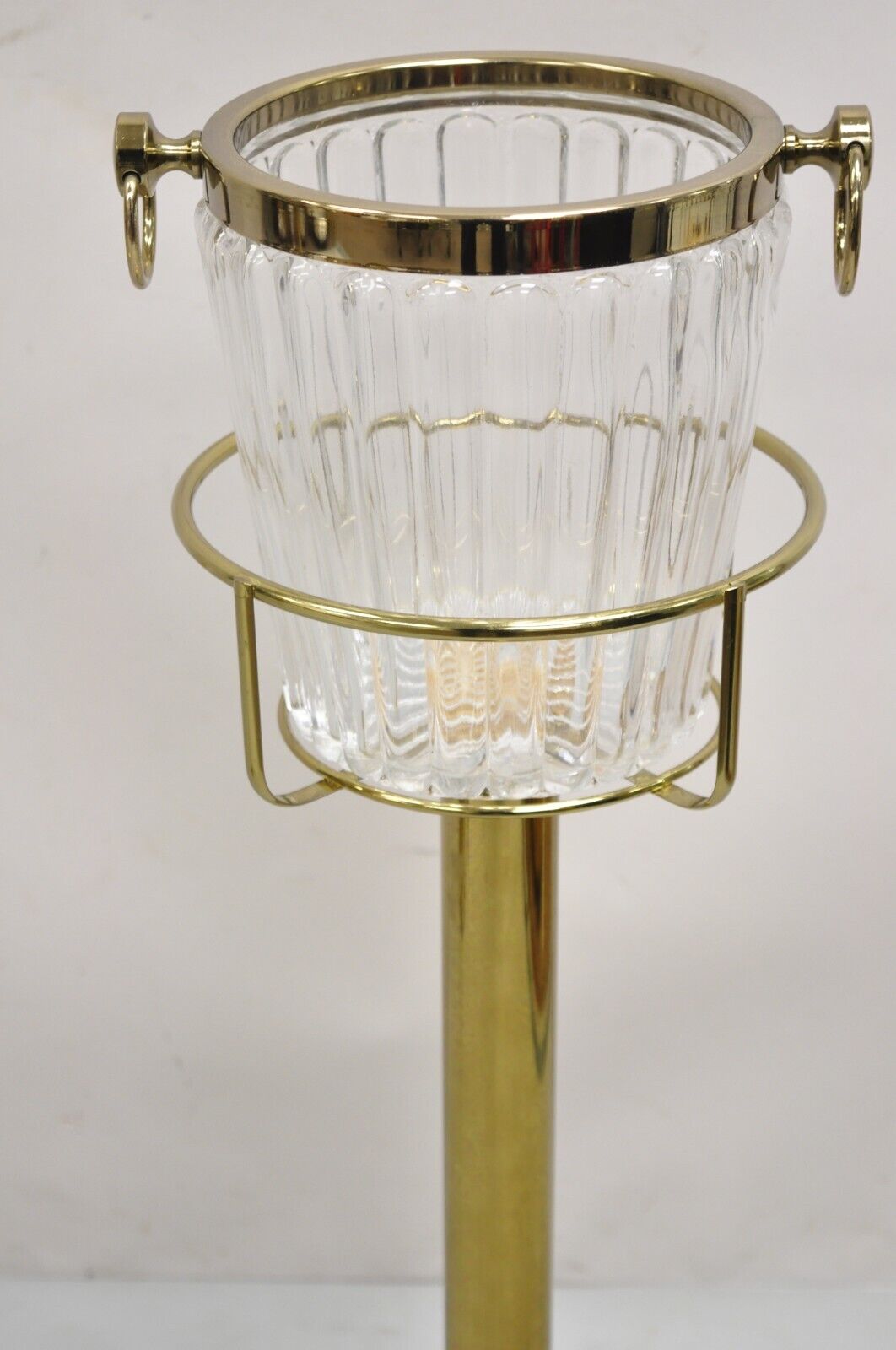 Hollywood Regency Modern Brass Glass Champagne Wine Chiller Ice Bucket on Stand