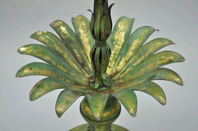 Italian Hollywood Regency Green Gold Tole Metal Palm Leaf 60" Sculpture Statue