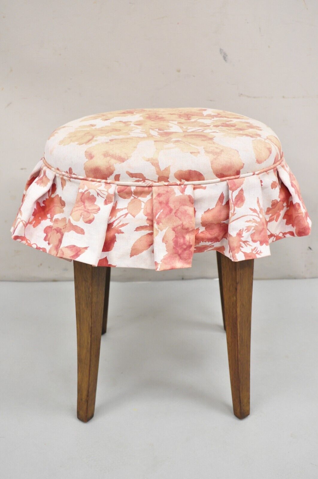 Vintage Regency Style Small Oval Mahogany Saber Leg Vanity Bench Stool
