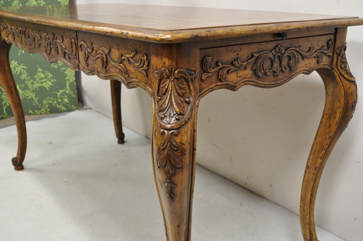 Vintage John Widdicomb French Country Carved Walnut Writing Desk with Drawer