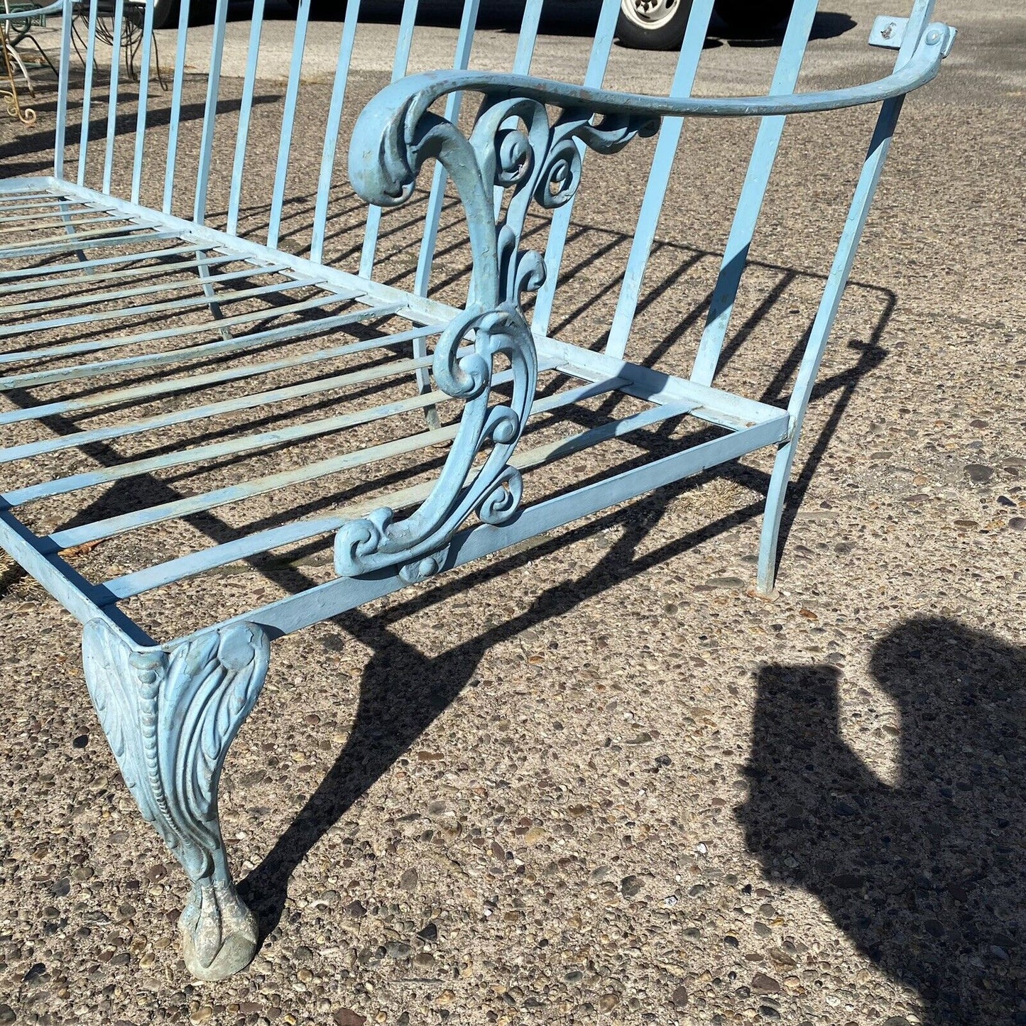 Vintage Molla Cast Aluminum Victorian Style Blue Painted Garden Patio Sofa