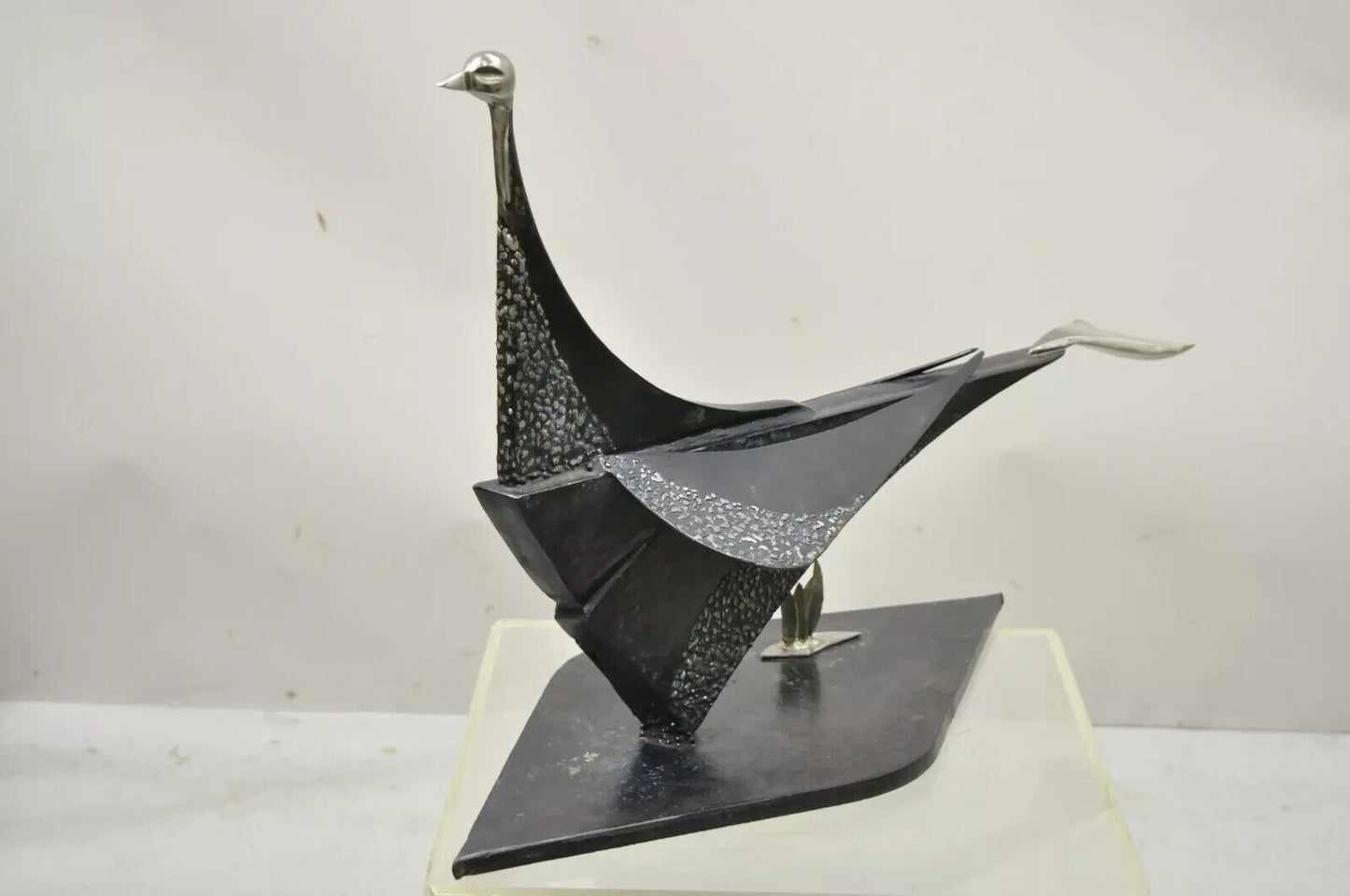 Modern Steel Metal Brutalist Large 28 inch Bird Sculpture Artist Metalwork