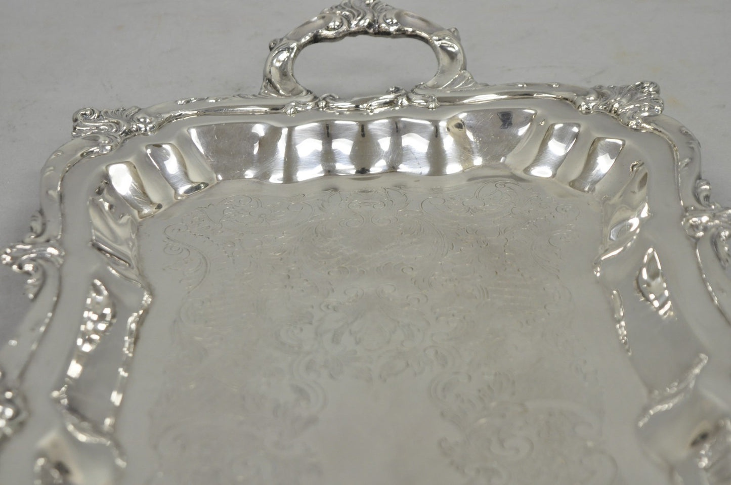 Vintage Victorian Silver Plated Narrow Footed Bar Serving Tray w Handles by Eton