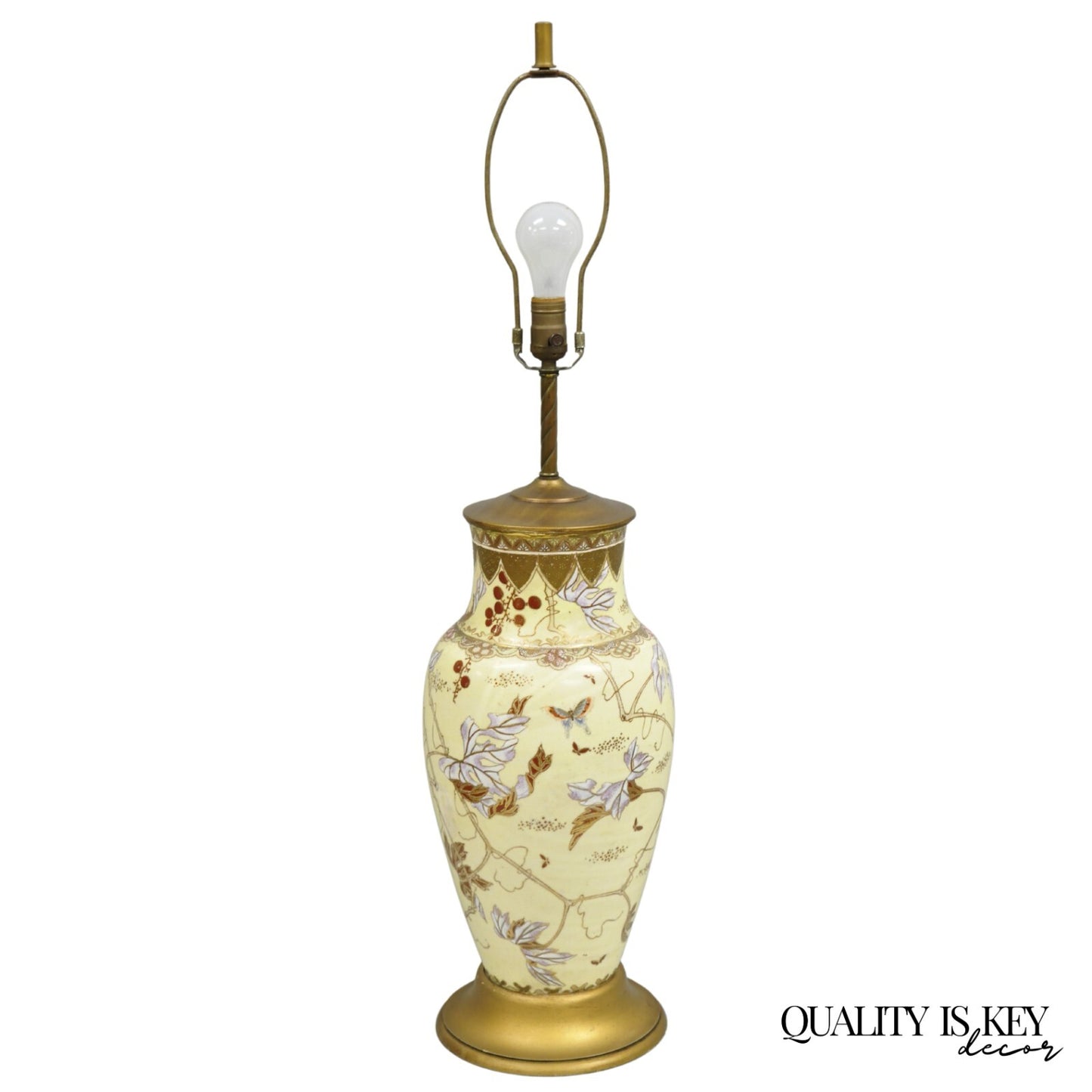 Antique Chinoiserie Chinese Yellow Porcelain Large Jardiniere Vase Table Lamp