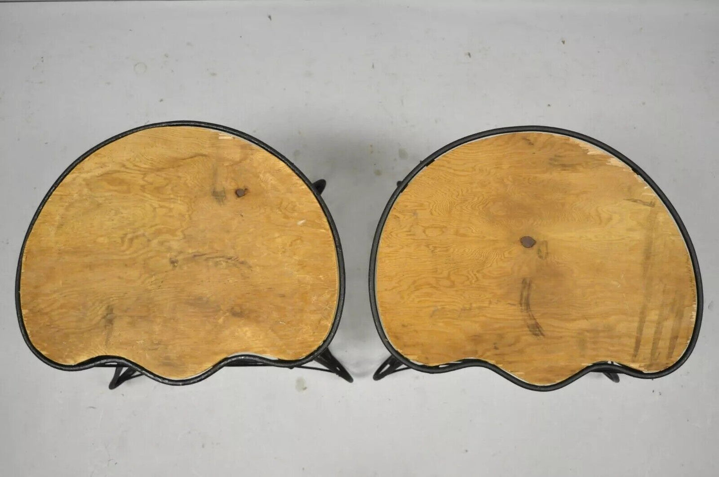 Vintage French Art Nouveau Style Scrolling Wrought Iron Stools - a Pair