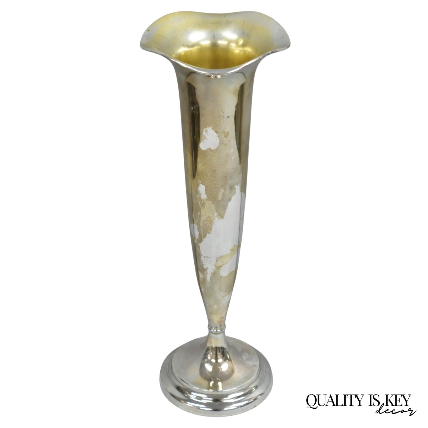 Vintage Federal Silver Co Art Nouveau Silver Plated 15" Fluted Trumpet Vase