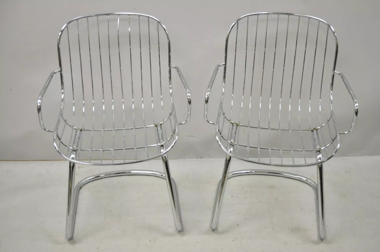 Mid Century Italian Modern Tubular Chrome Cantilever Dining Arm Chair - Set of 4