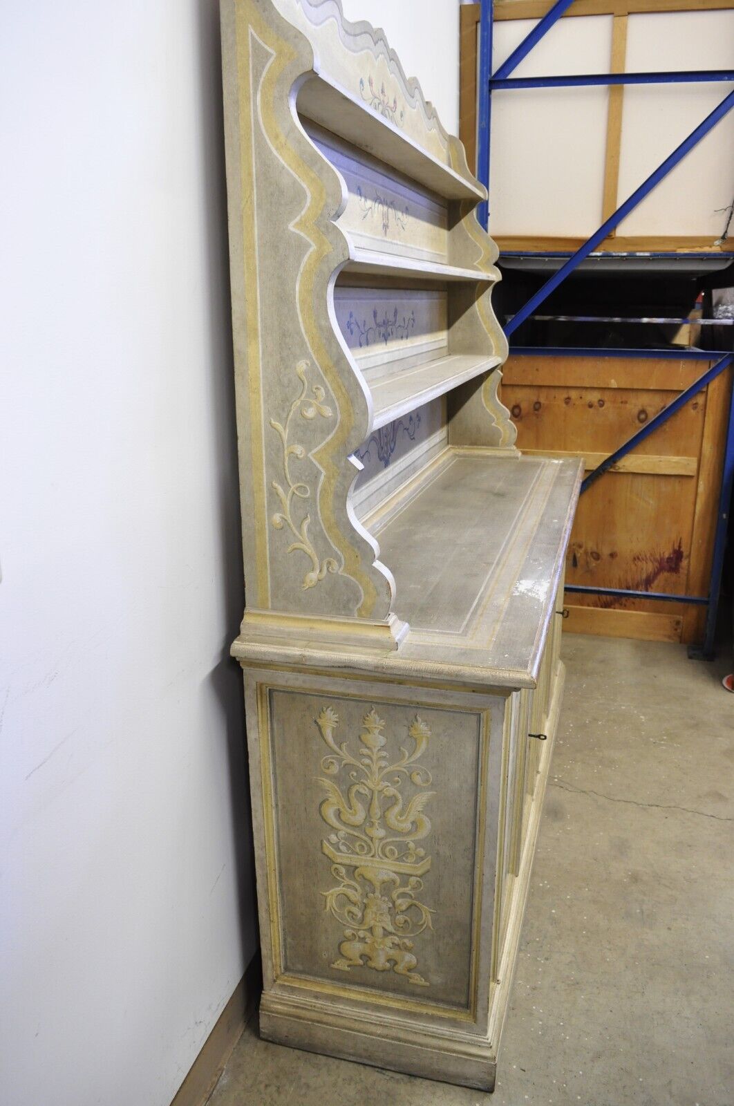 Trouvailles Italian Provincial Country Painted Large Cupboard Cabinet Hutch