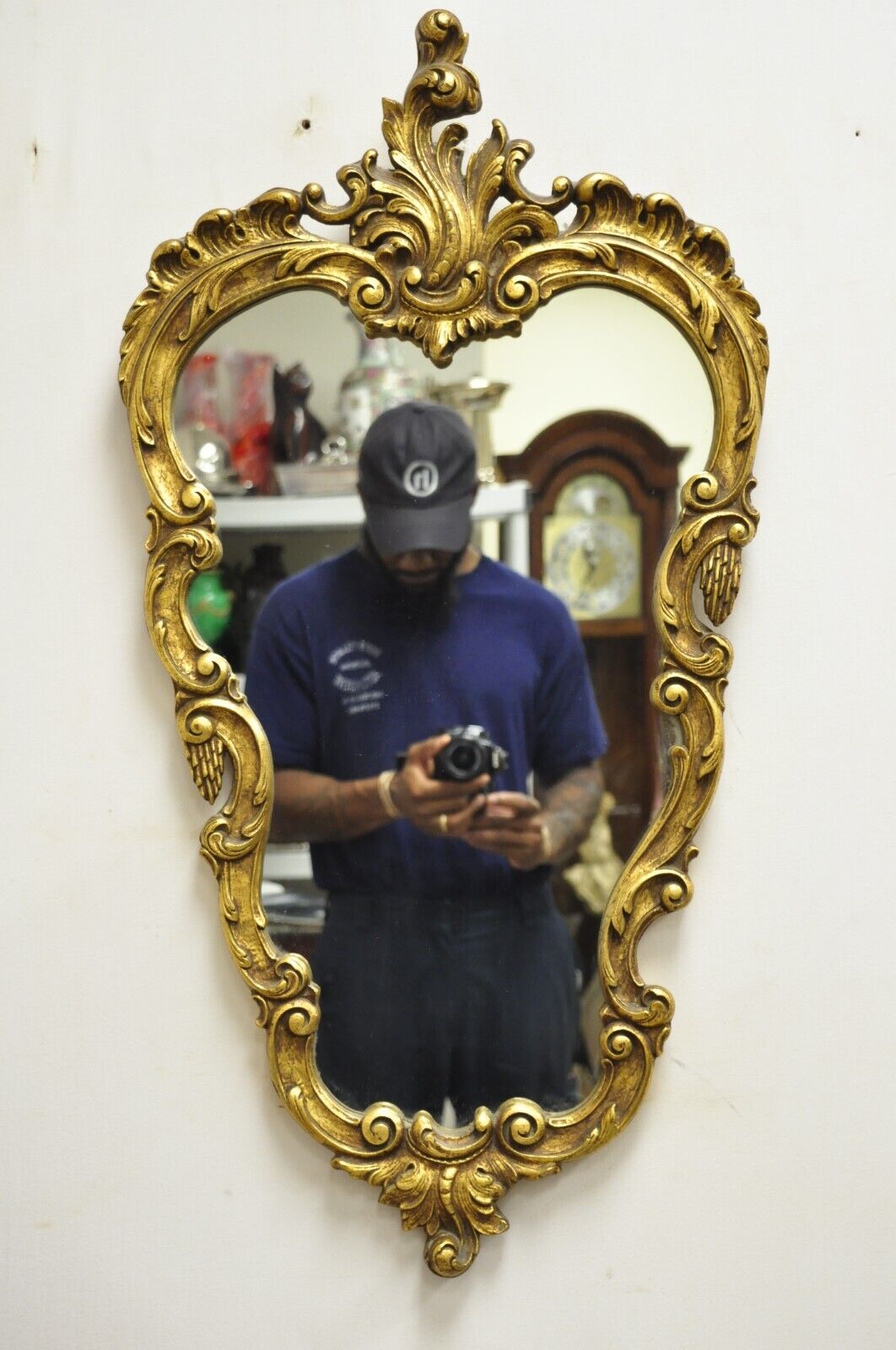 Vintage French Rococo Style Gold Gilt Leafy Scrollwork Wall Mirror