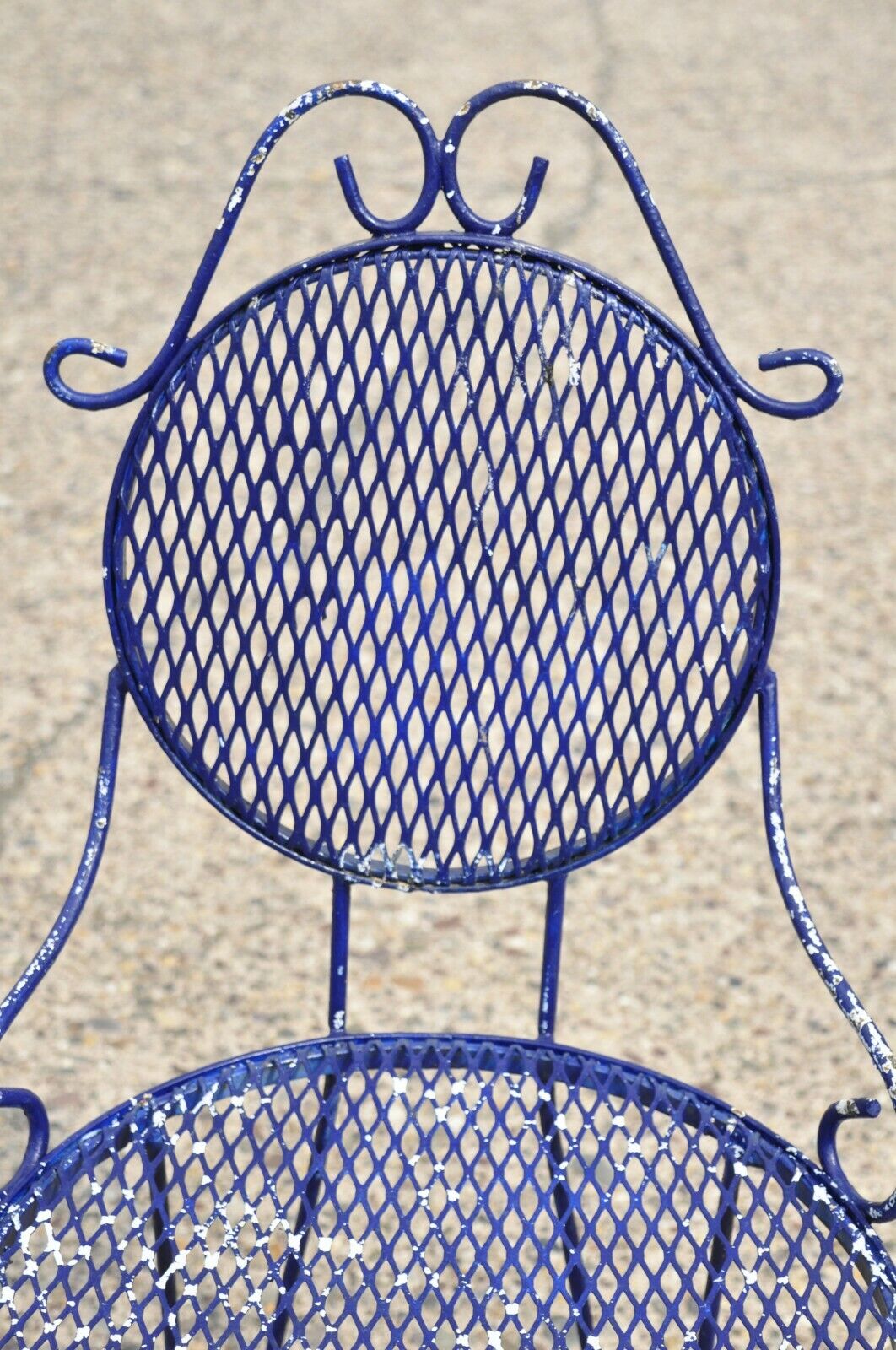 Victorian Style Blue Wrought Iron Small Garden Bistro Dining Chairs - Set of 4