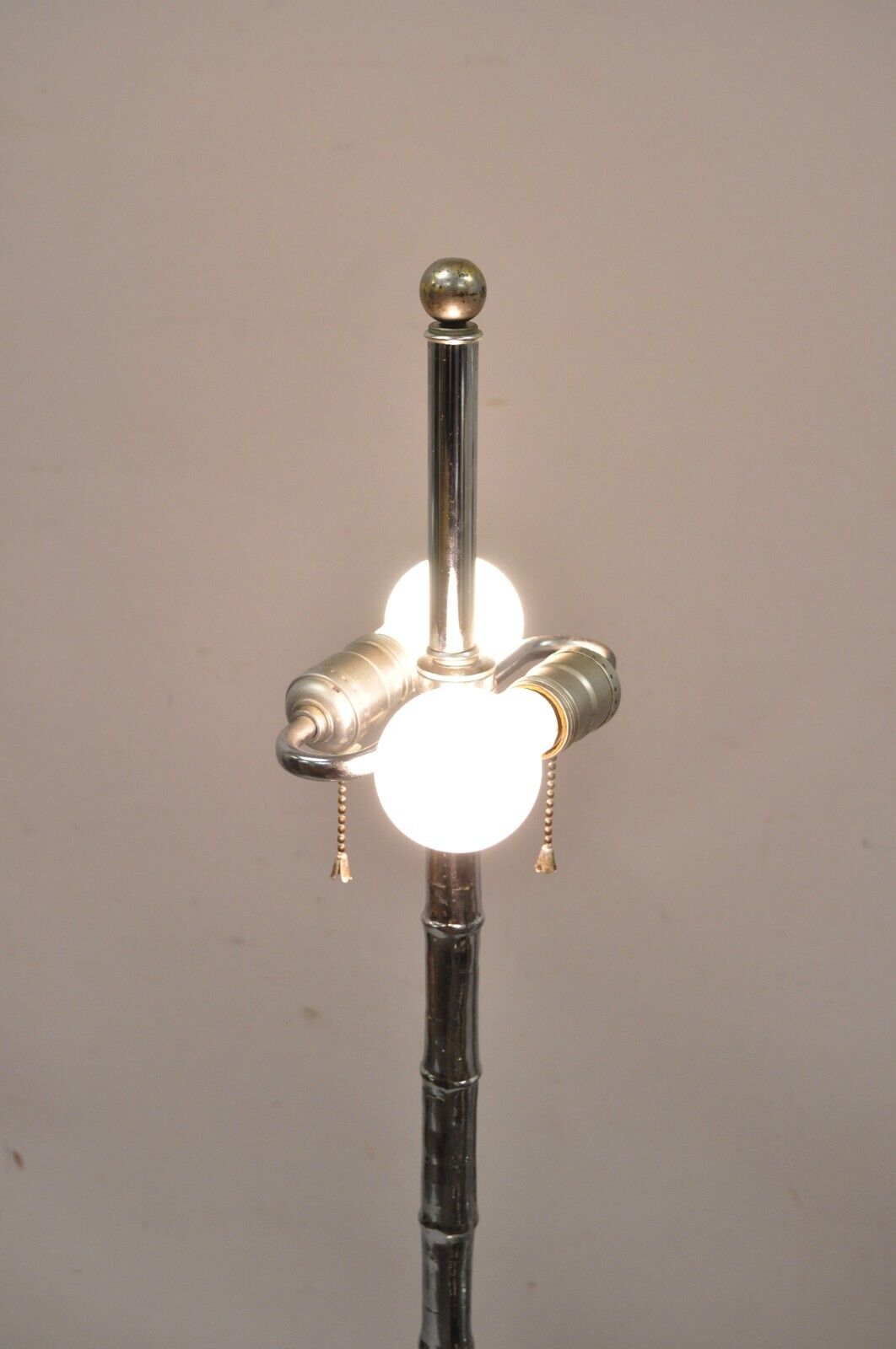 Vintage Hollywood Regency Faux Bois Faux Bamboo Chrome Lotus Floor Lamp