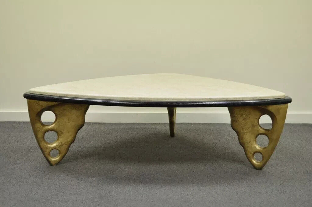 Contemporary Postmodern Faux Marble Top Sculptural Triangular Coffee Table