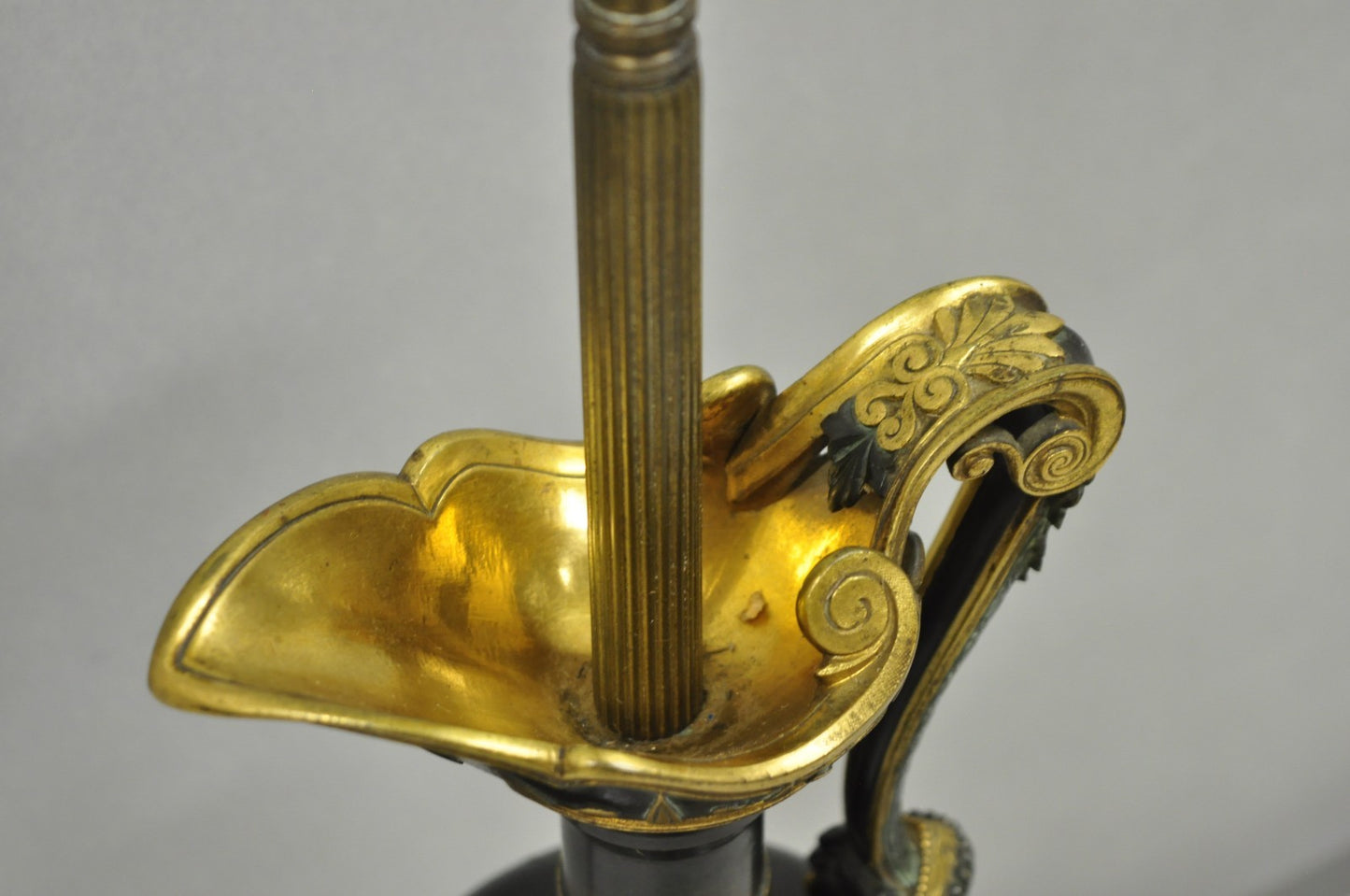 Antique French Neoclassical Patinated & Gilt Bronze Figural Ewer Urn Table Lamp