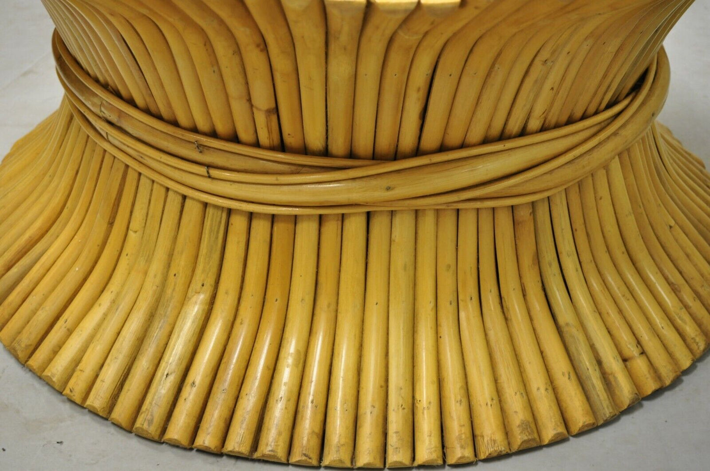 McGuire Style Sheaf of Wheat Bamboo 48" Round Glass Coffee Table
