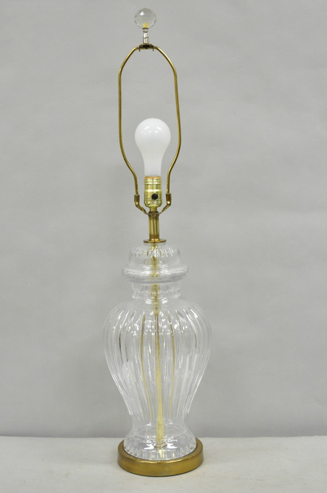 Vintage Chinoiserie French Leaded Crystal Glass Ginger Jar Brass Table Lamp
