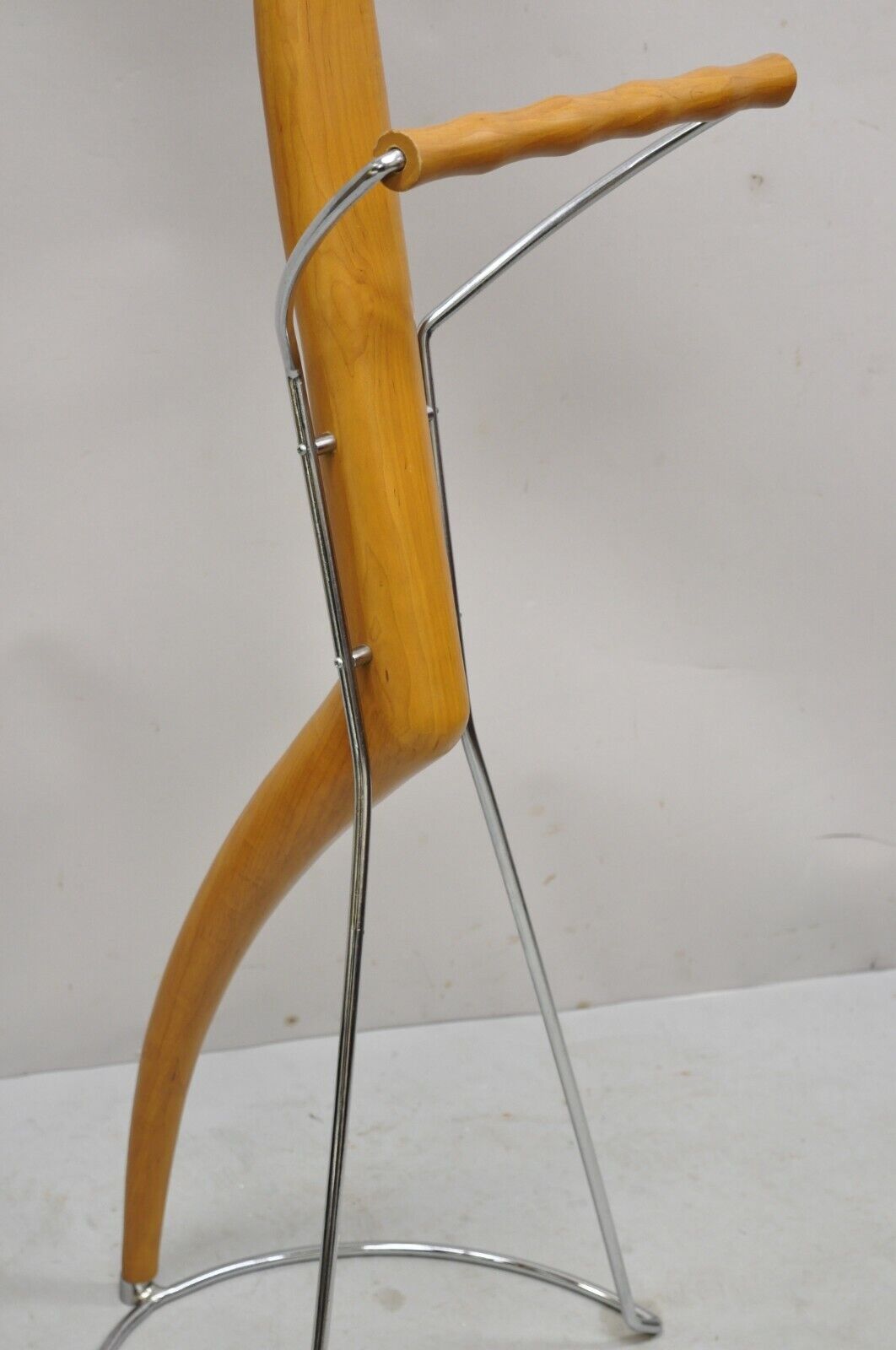 Post Modern Italian Sculpted Cherry Wood and Metal Clothing Valet by Porada