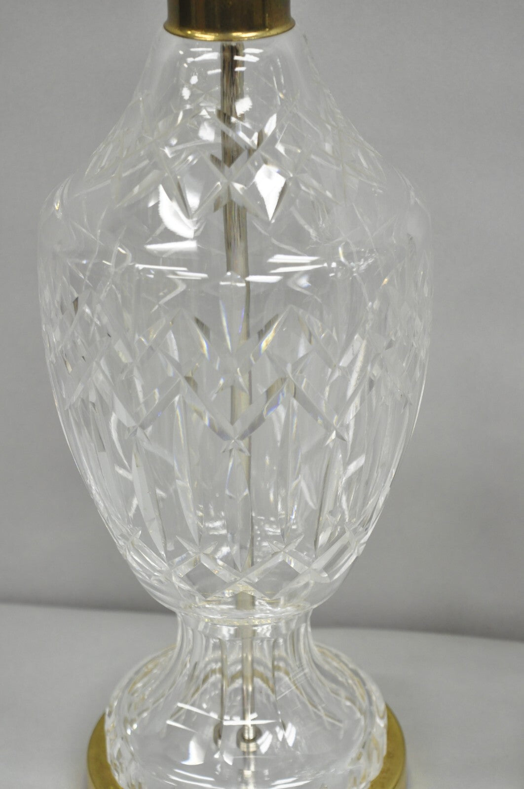 Vintage Waterford Cut Crystal Leaded Glass Urn Form Brass Table Lamps - a Pair