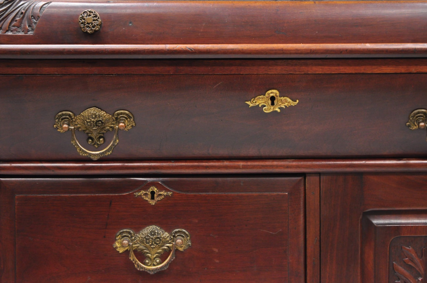 Antique Victorian Mahogany Cylinder Roll Top Bookcase Secretary Desk Cabinet
