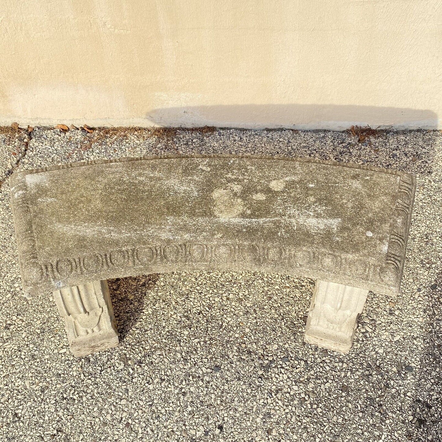 Vintage Classical Style Cast Stone Double Pedestal Curved Garden Bench Seat