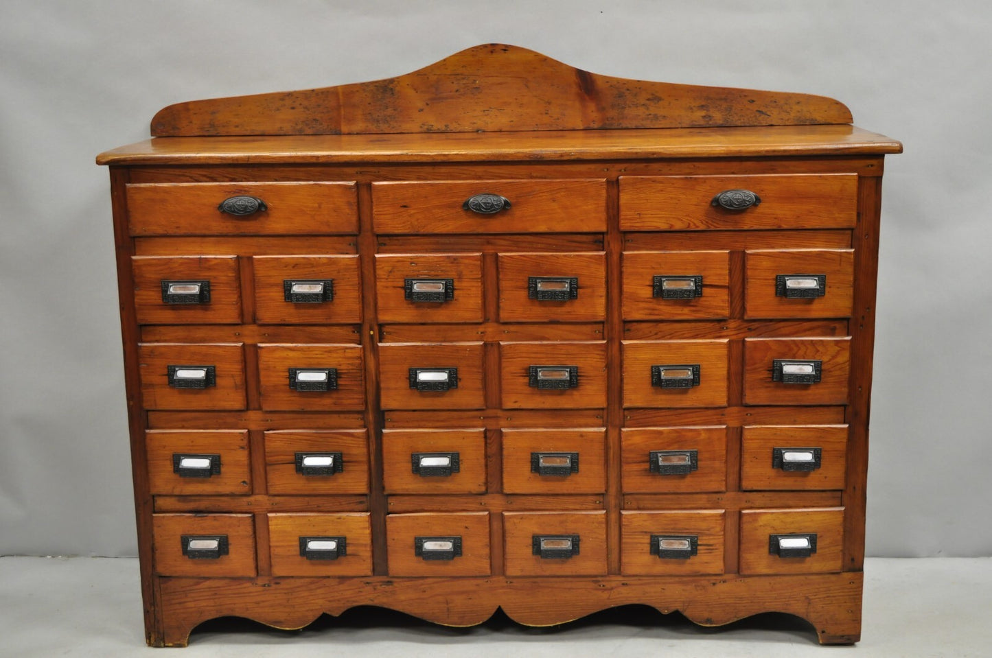 Antique Arts & Crafts Pine Wood 27 Drawer Apothecary File Cabinet Sideboard
