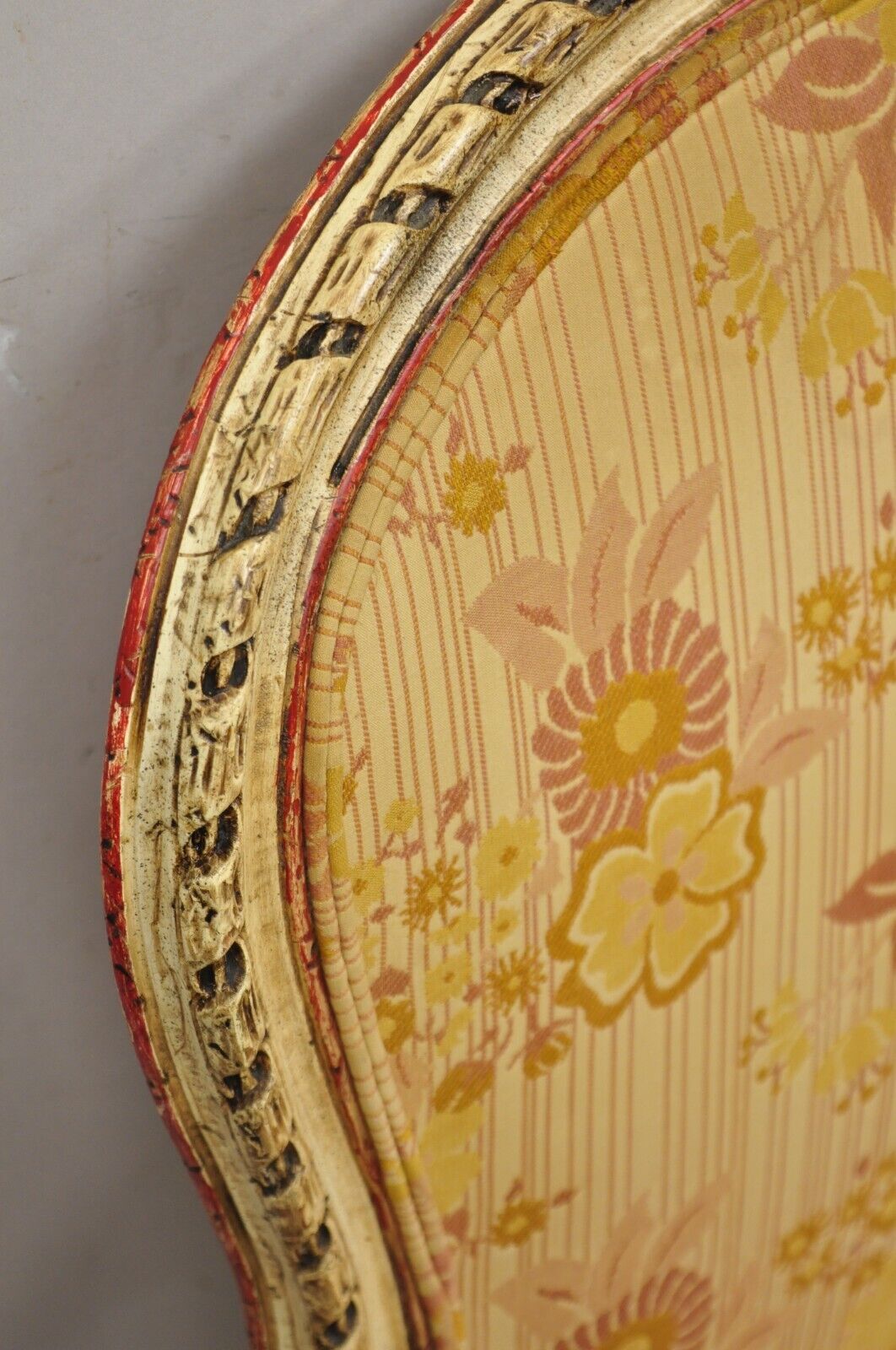 Vintage French Louis XV Style Cream and Red Painted Low Boudoir Fauteuil Chair