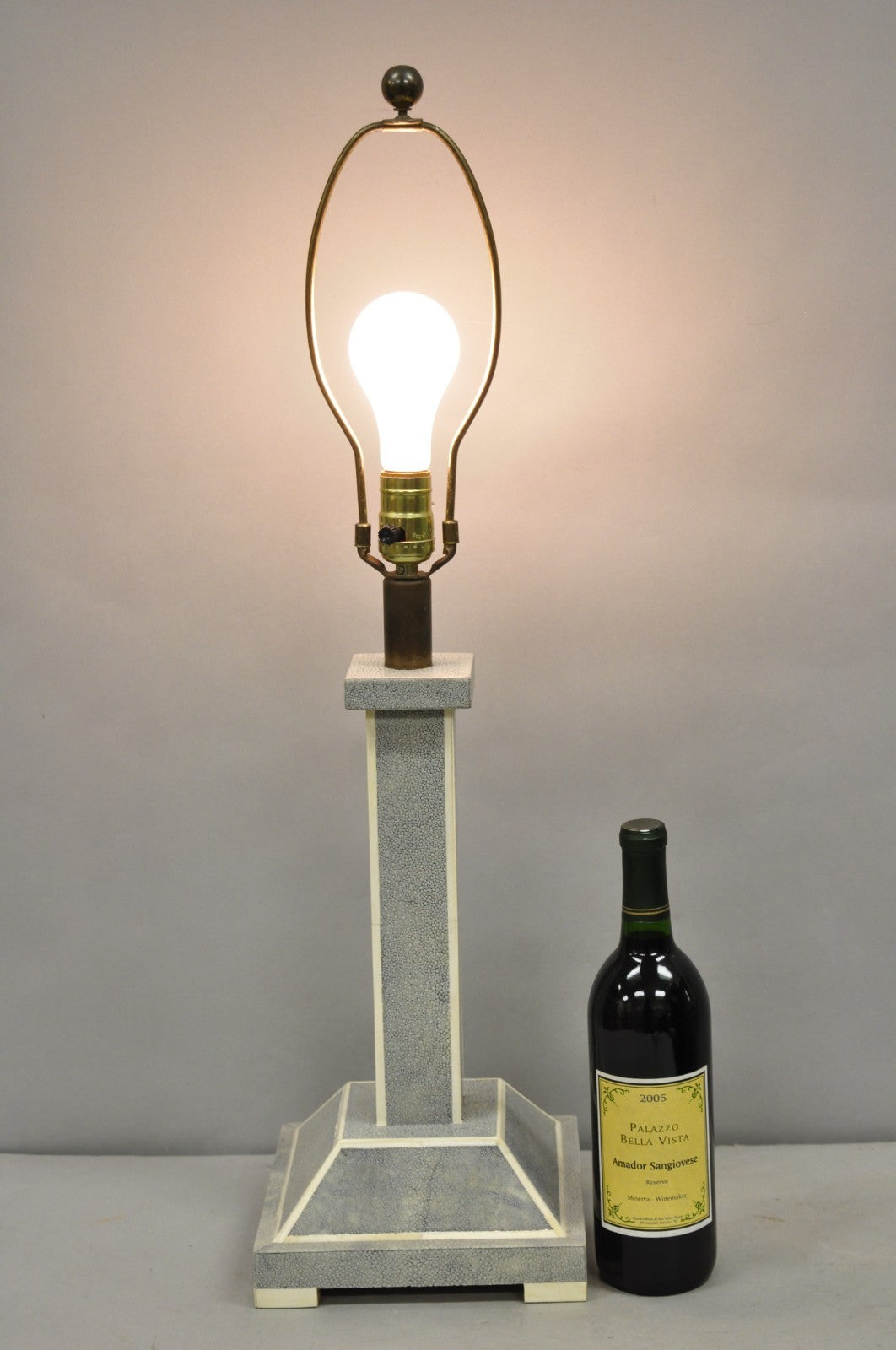 Vintage Faux Shagreen Sharkskin Column Gray Art Deco Style Decorator Table Lamp