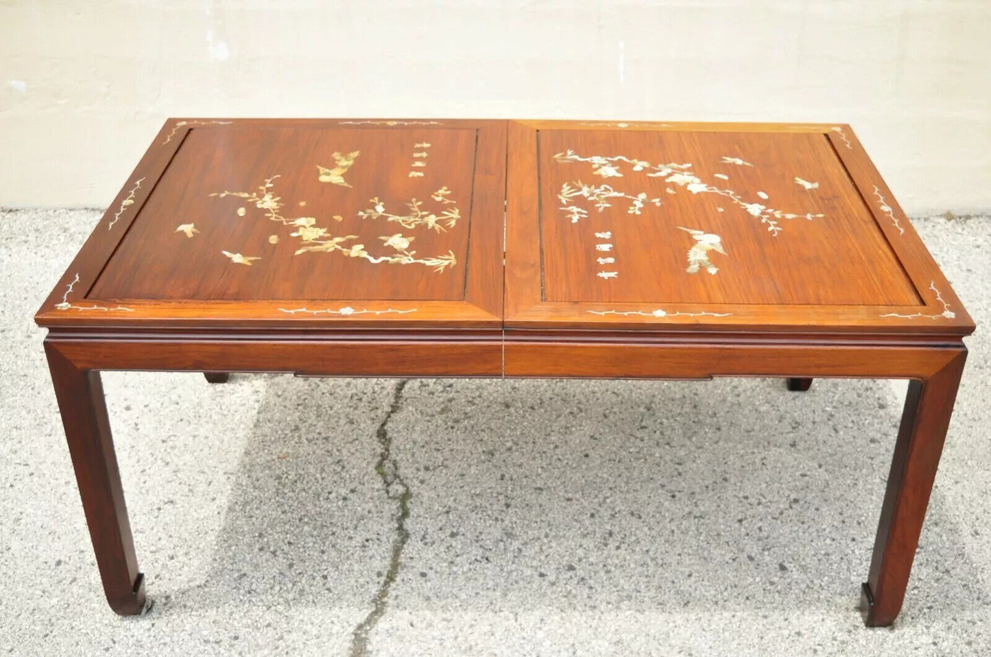 Vintage Chinese Harwood Chinoiserie Dining Room Set Table 8 Chairs - 9 Pc Set