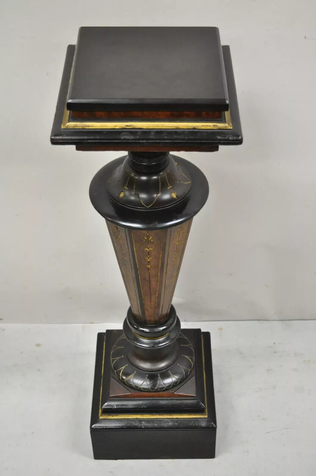 Antique Victorian Aesthetic Movement Ebonized Marble Top Pedestal Bust Stand