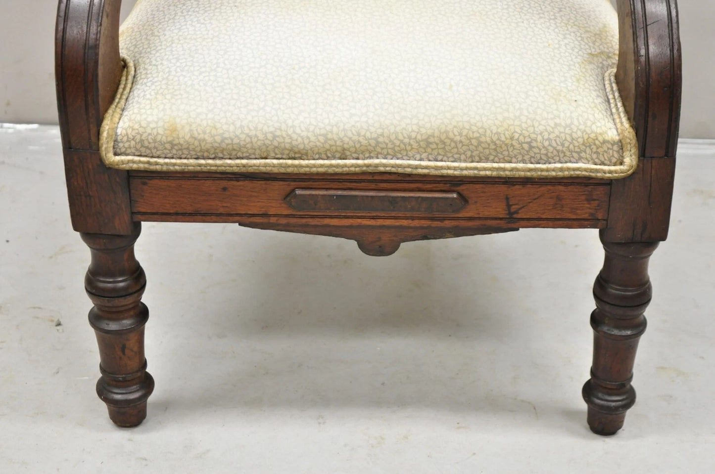 Antique Small Child's Eastlake Victorian Carved Walnut Distress Parlor Arm Chair
