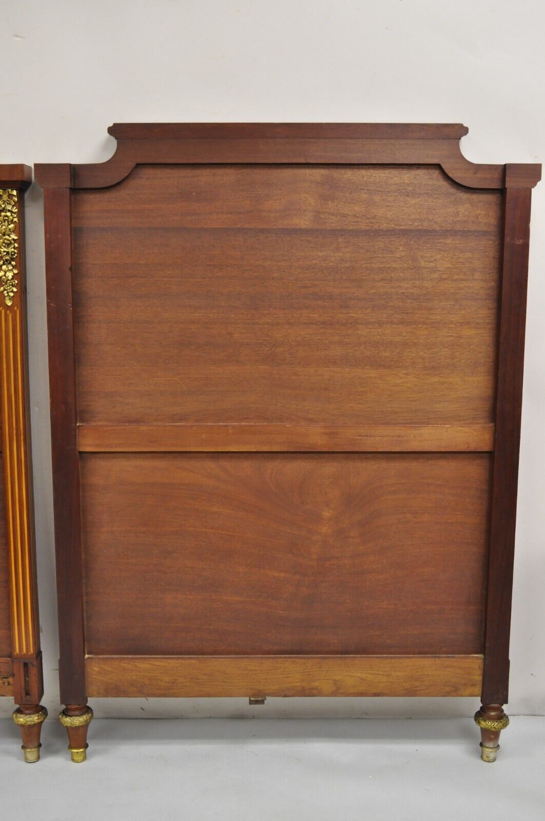Antique French Louis XVI Style Marquetry Inlay Twin Bed Headboard - a Pair