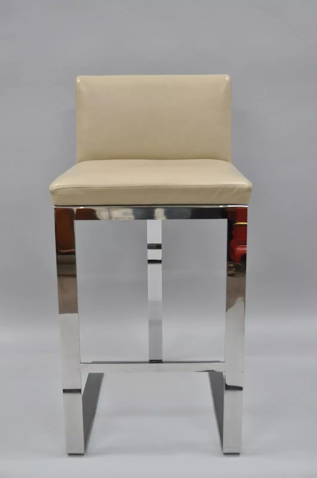 Century Furniture Savor Royce Chrome Bar Stool Caress Taupe Leather (E)