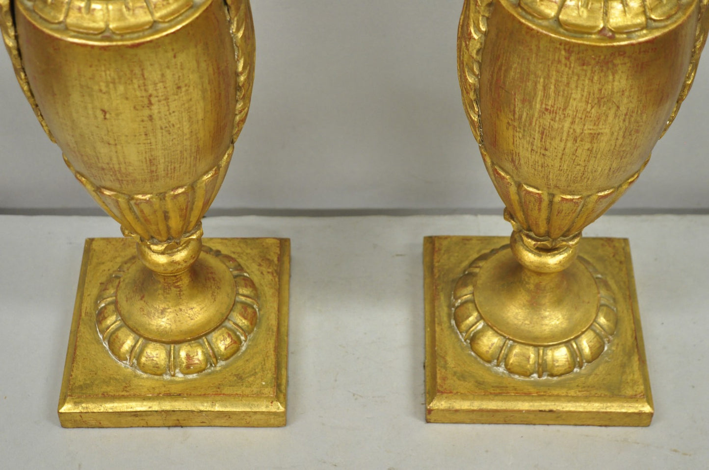 Vintage Italian Hollywood Regency Gold Giltwood Urn Form Table Lamps - a Pair