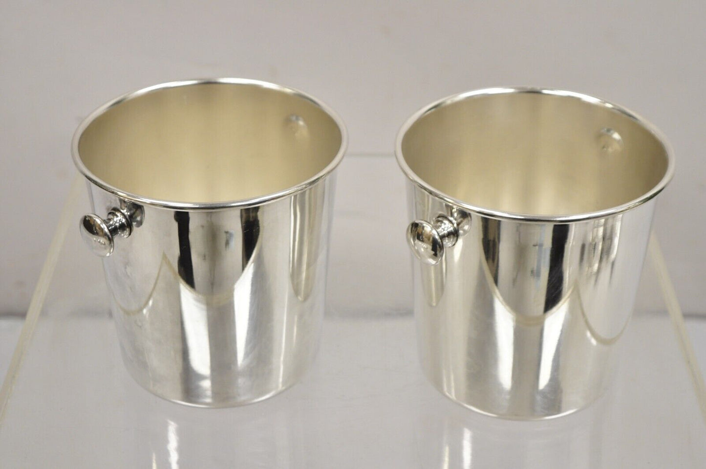 Mid Century Modern Small Silver Plated Champagne Wine Chiller Bucket - a Pair