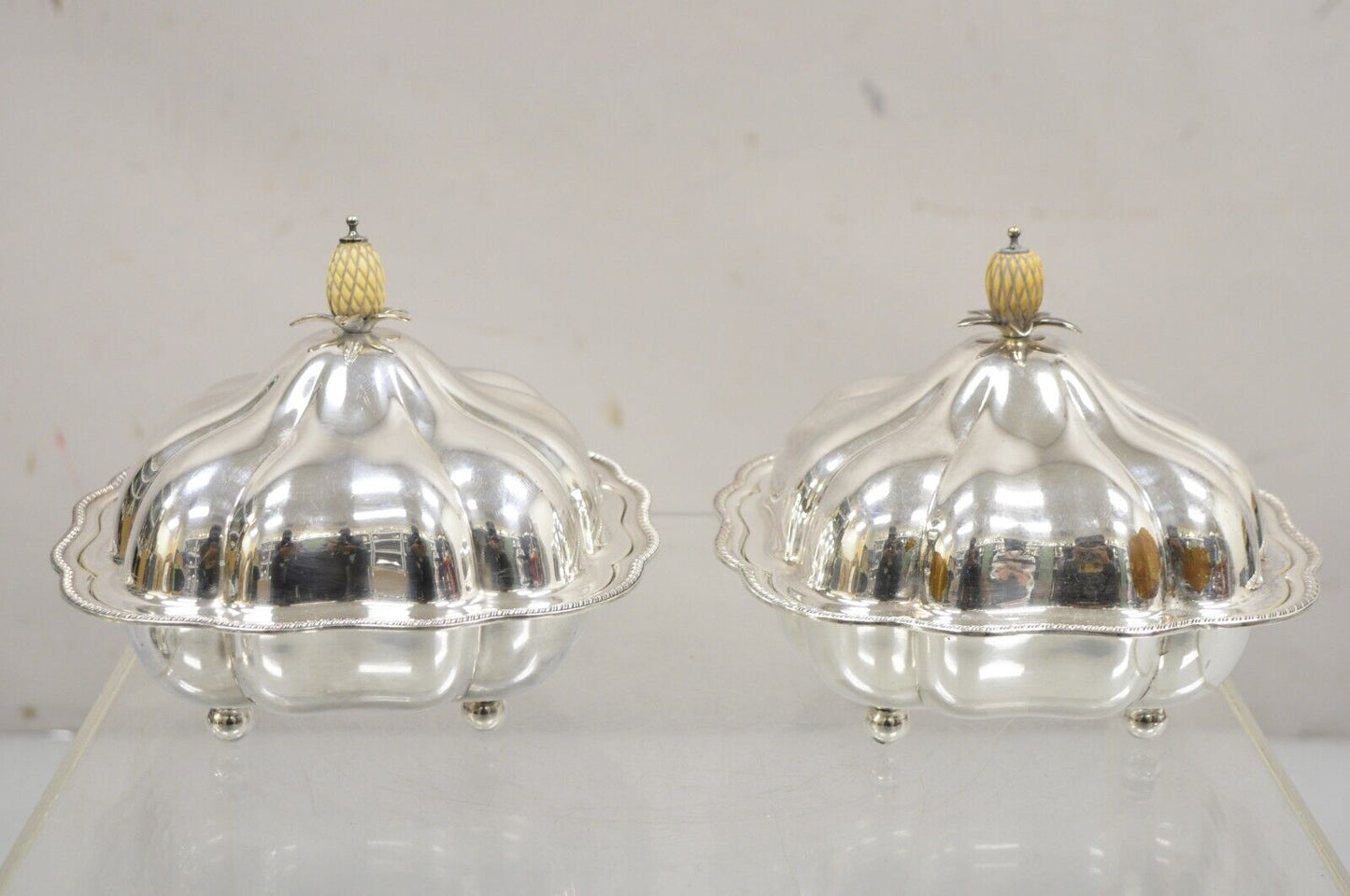 Vintage English Regency Silver Plated Scalloped Covered Dish - a Pair