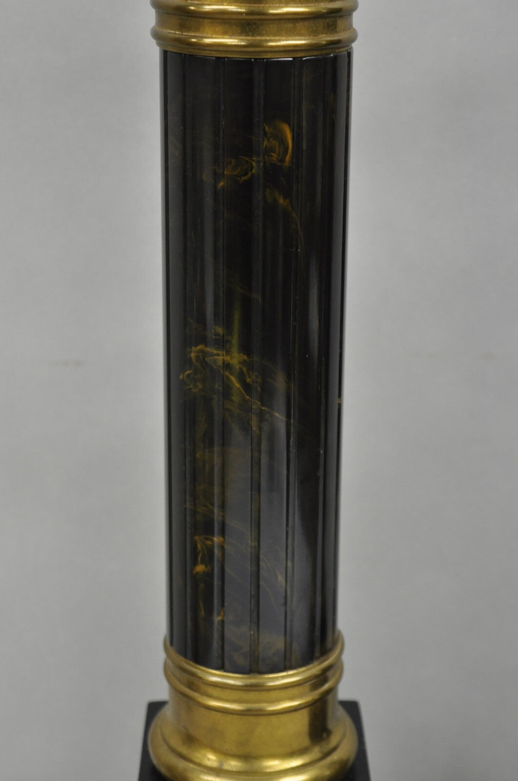 Vintage French Empire Brass Metal "Smoky" Celluloid Column Table Lamps - a Pair