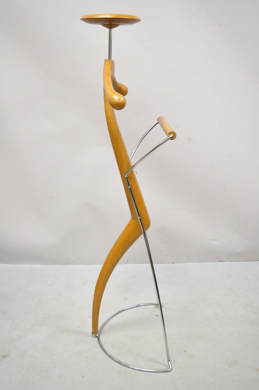 Post Modern Italian Sculpted Cherry Wood and Metal Clothing Valet by Porada