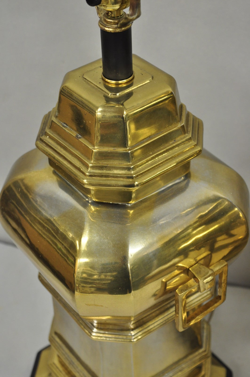 Vintage Chinoiserie Chinese Ginger Jar Brass Plated Metal Table Lamps - a Pair