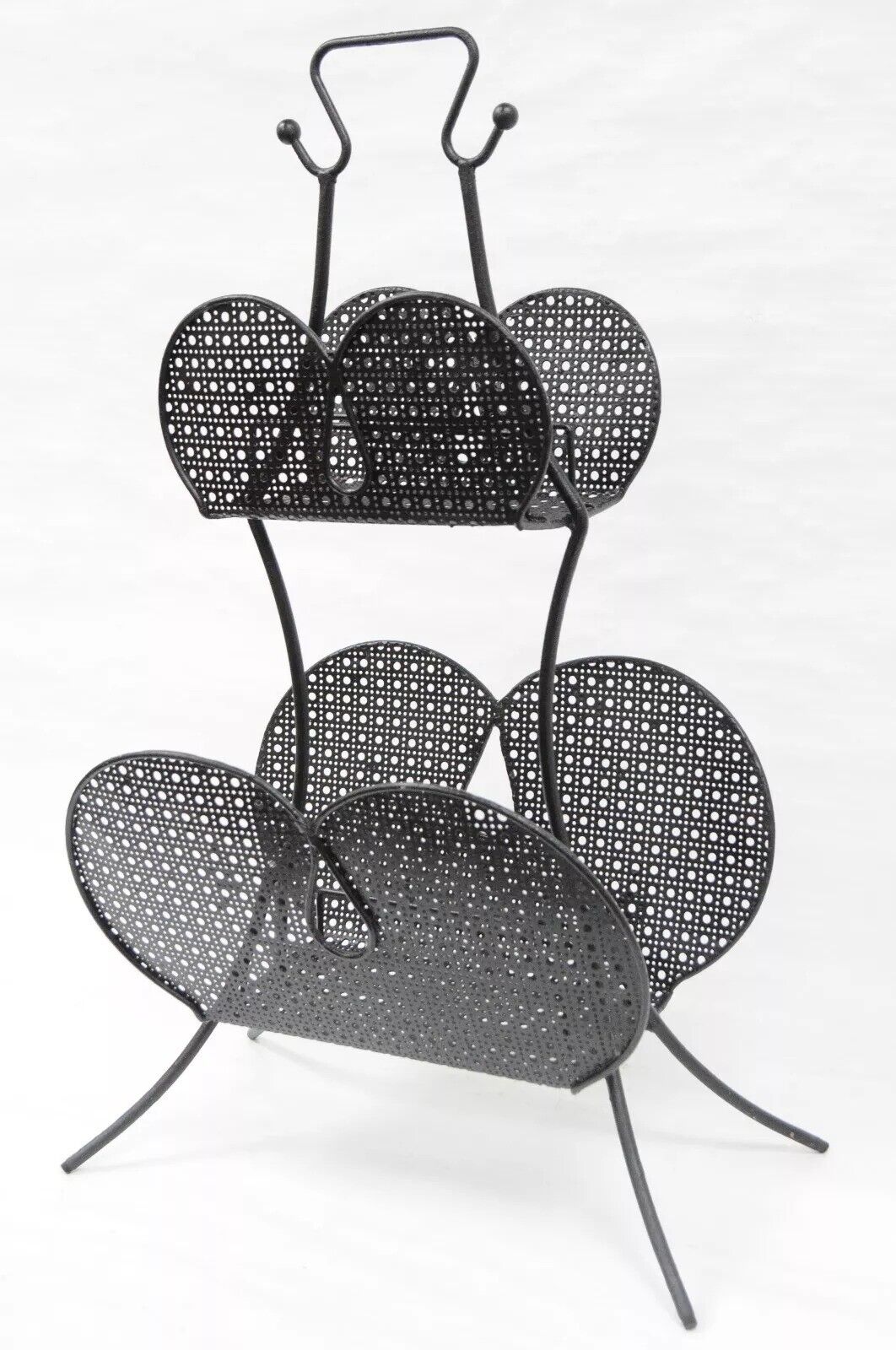 Mathieu Mategot Mid Century Modern Black Hairpin Metal Mesh 2 Tier Magazine Rack