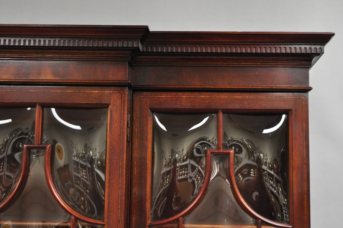 Antique Georgian Mahogany Bubble Glass Breakfront Cabinet Bookcase by Vanleigh