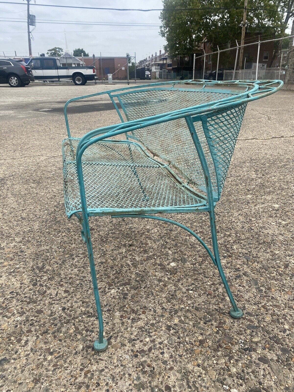 Vintage Salterini Style Zig Zag Wrought Iron Mid Century Patio Settee Loveseat
