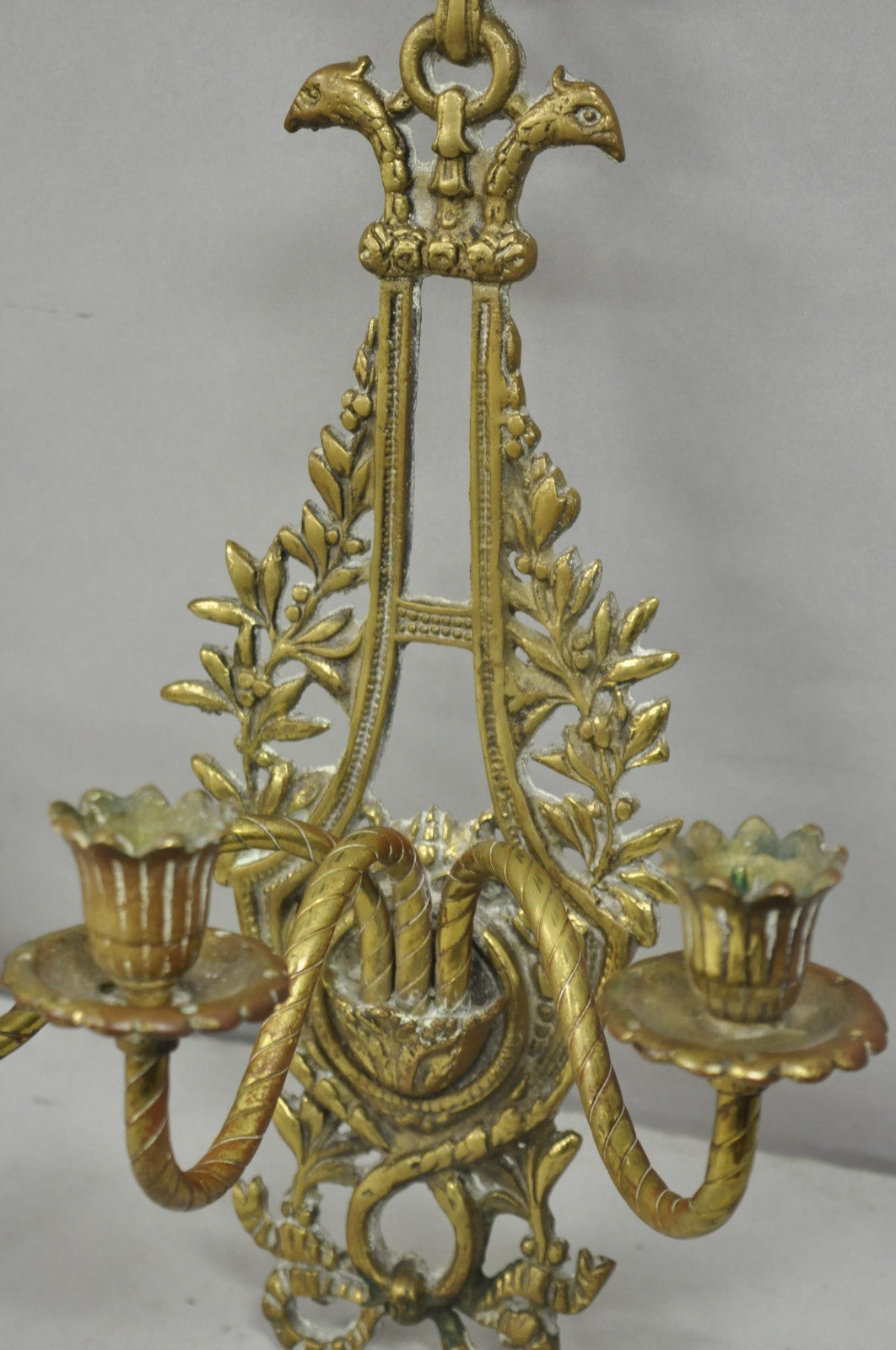Antique French Louis XV Style Figural Bronze Candelabra Wall Sconces - a Pair