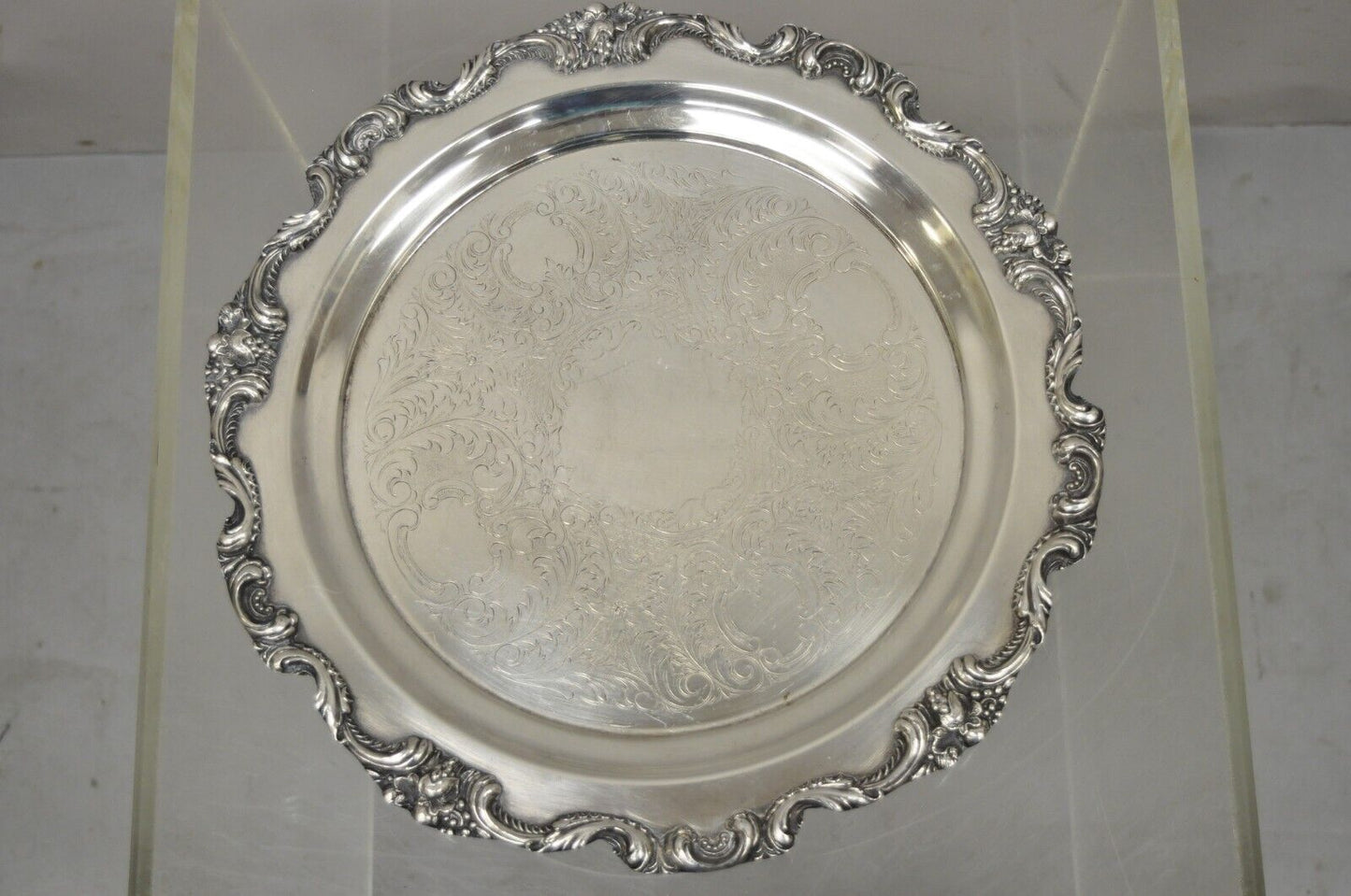 Vintage Silver Plate FB Rogers Tea Set Amston Round Serving Tray Platter