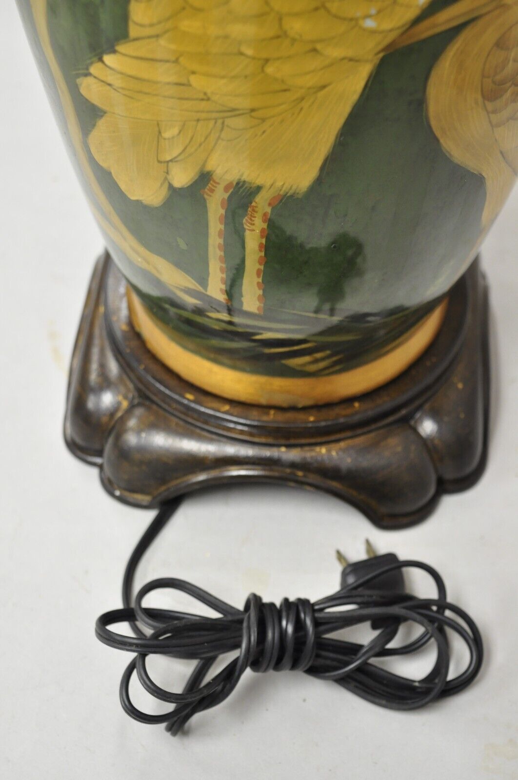 Vintage Chinoiserie Green Porcelain Jardiniere Table Lamp w/ Birds by Wildwood