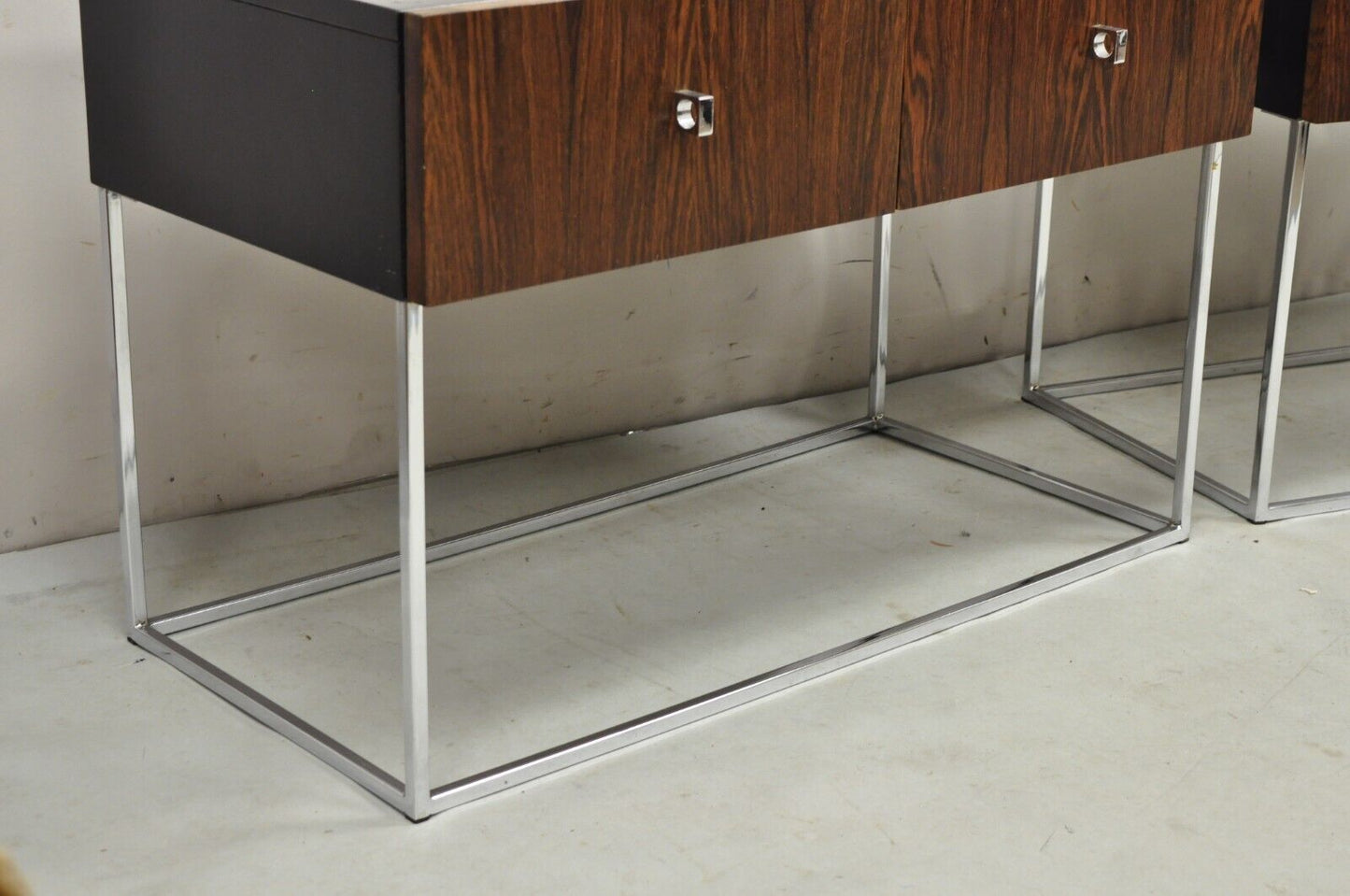 Vintage Rougier Mid Century Danish Modern Rosewood & Chrome Nightstands - a Pair