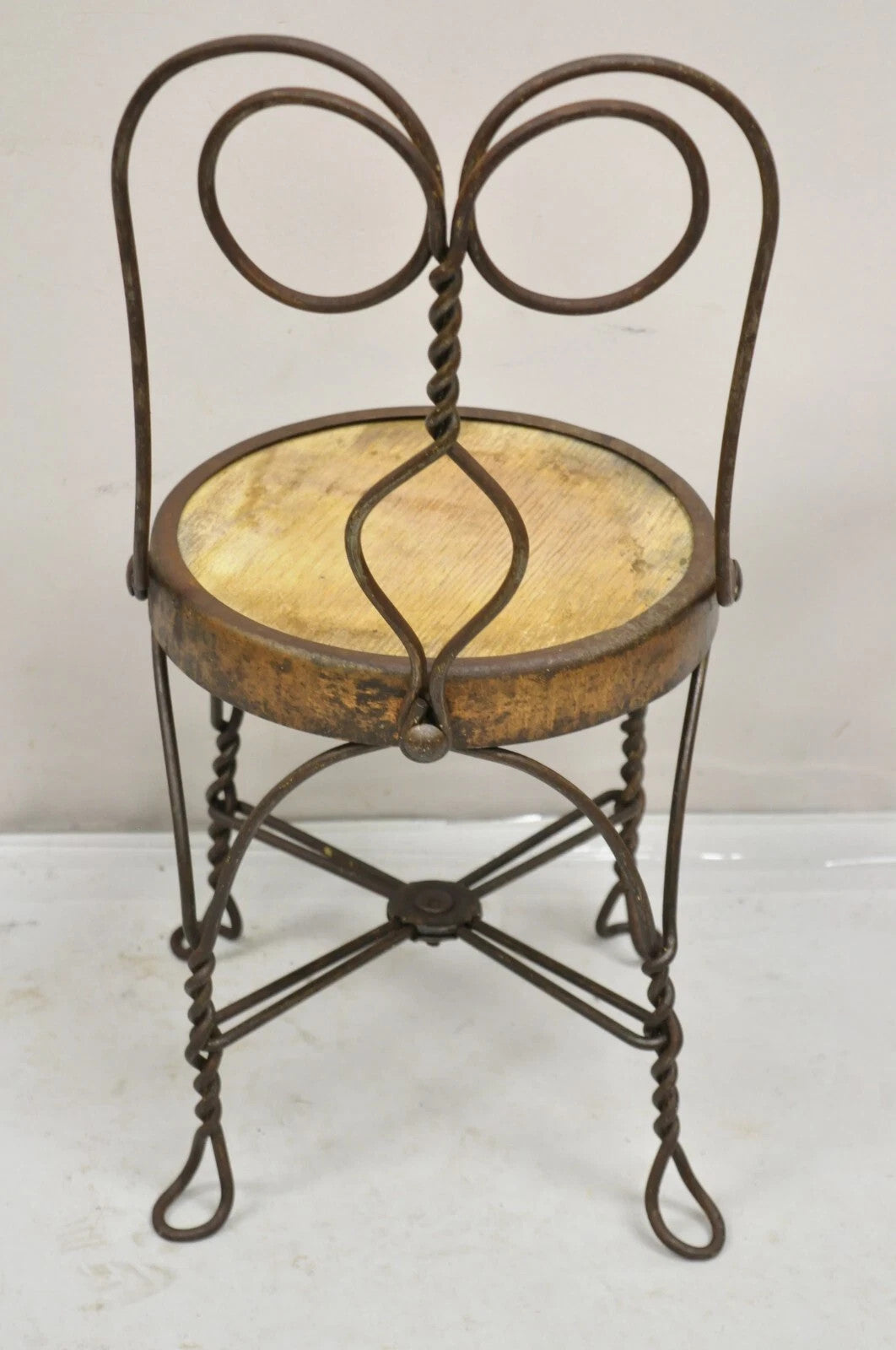 Antique Victorian Twisted Wire Wooden Seat Small Child's Ice Cream Parlor Chair